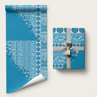 Fiji Marau na Kerisimasi Wrapping Paper Aqua Tagimoucia Tapa Masi Tribal LT9 58" × 23" Aqua - Polynesian Pride