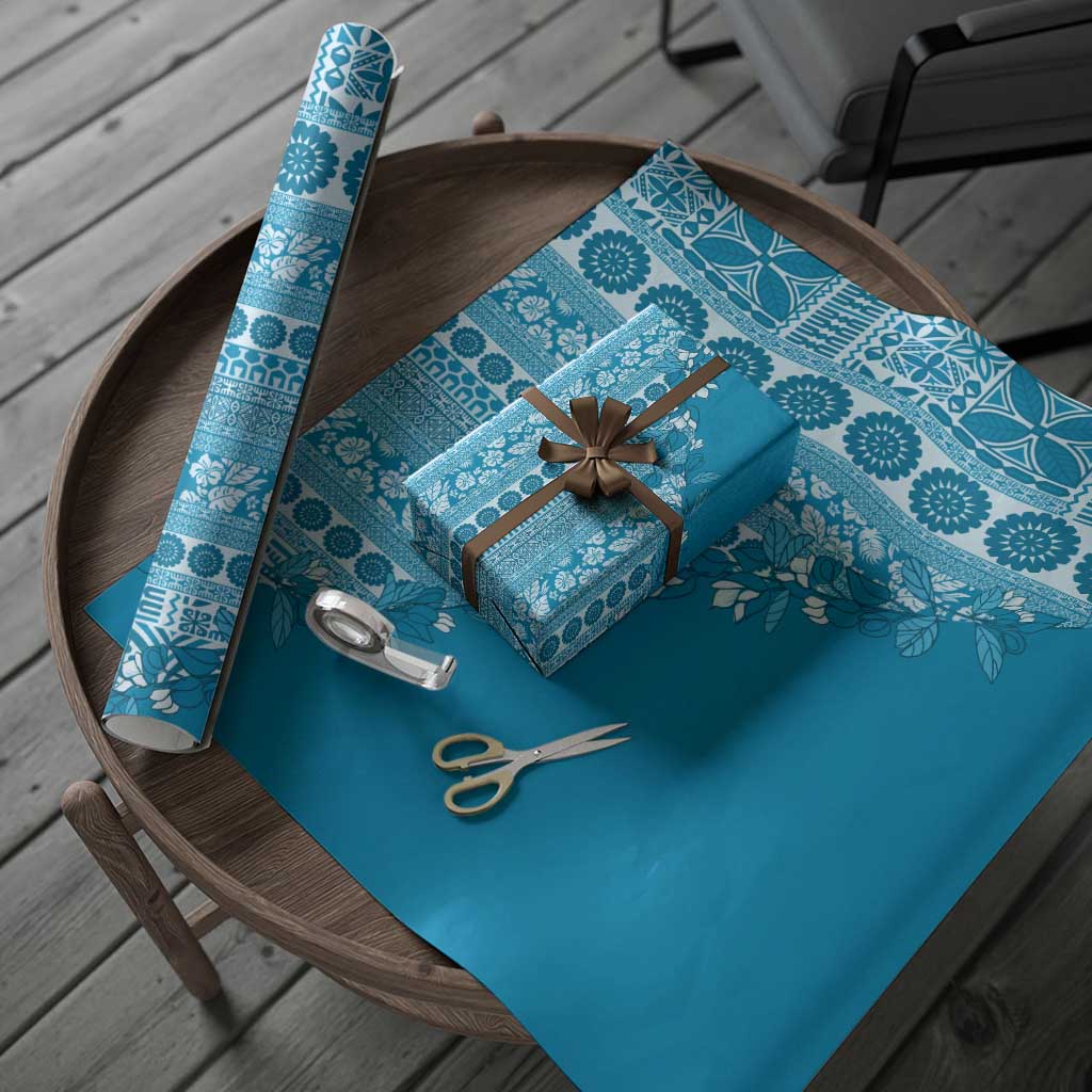 Fiji Marau na Kerisimasi Wrapping Paper Aqua Tagimoucia Tapa Masi Tribal LT9 - Polynesian Pride