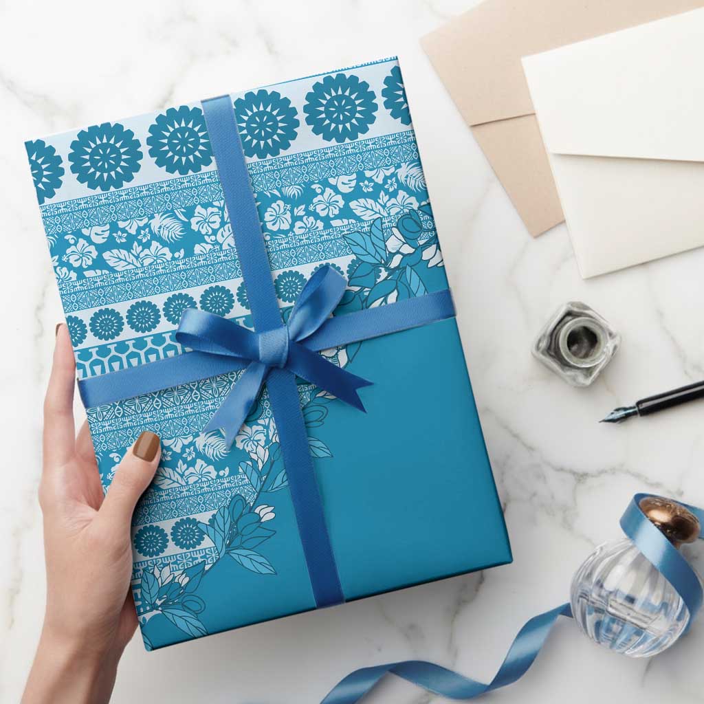 Fiji Marau na Kerisimasi Wrapping Paper Aqua Tagimoucia Tapa Masi Tribal LT9 - Polynesian Pride