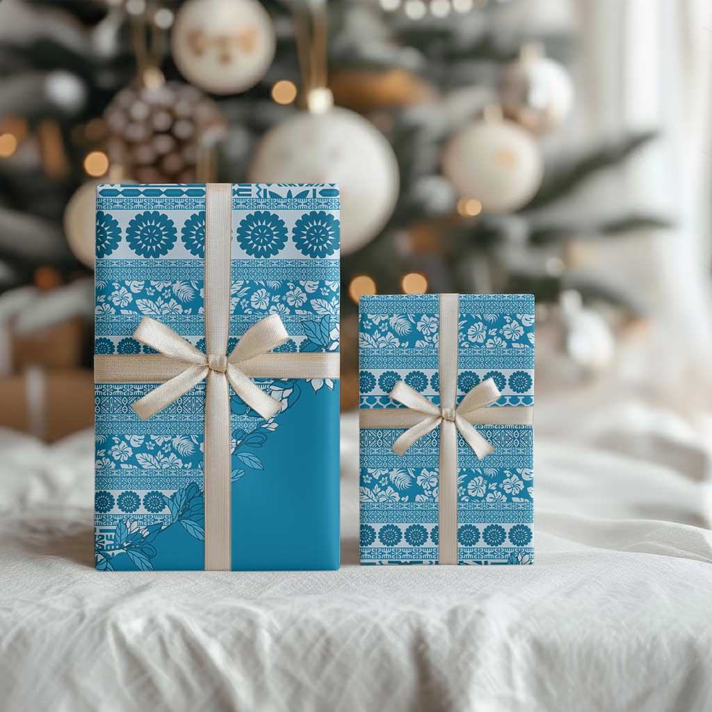 Fiji Marau na Kerisimasi Wrapping Paper Aqua Tagimoucia Tapa Masi Tribal LT9 - Polynesian Pride