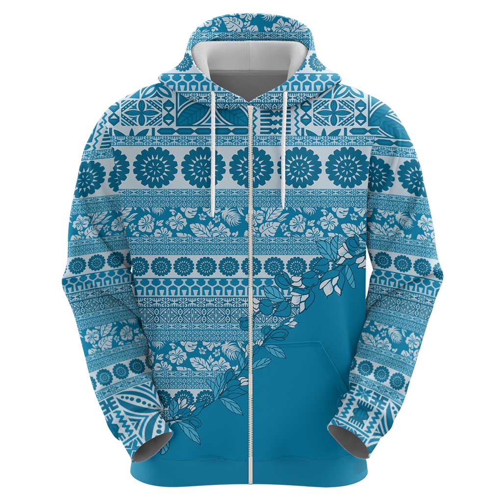 Fiji Marau na Kerisimasi Zip Hoodie Aqua Tagimoucia Tapa Masi Tribal LT9 - Polynesian Pride