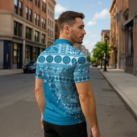 Fiji Marau na Kerisimasi Zipper Polo Shirt Aqua Tagimoucia Tapa Masi Tribal LT9 - Polynesian Pride