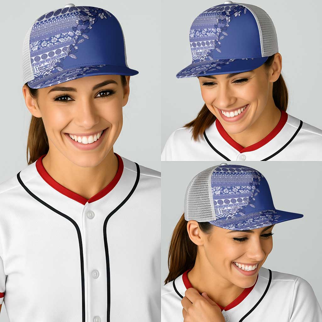 Fiji Marau na Kerisimasi Baseball Net Cap Blue Tagimoucia Tapa Masi Tribal - Polynesian Pride