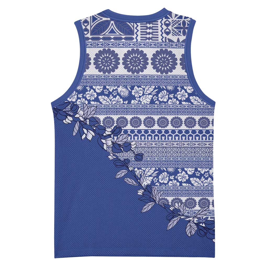 Fiji Marau na Kerisimasi Basketball Jersey Blue Tagimoucia Tapa Masi Tribal LT9 - Polynesian Pride