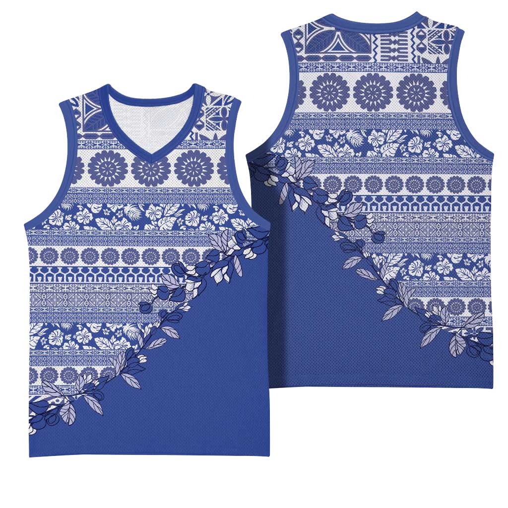 Fiji Marau na Kerisimasi Basketball Jersey Blue Tagimoucia Tapa Masi Tribal LT9 - Polynesian Pride