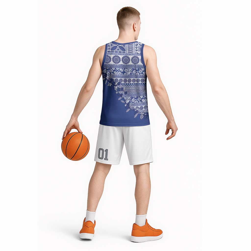 Fiji Marau na Kerisimasi Basketball Jersey Blue Tagimoucia Tapa Masi Tribal LT9 - Polynesian Pride