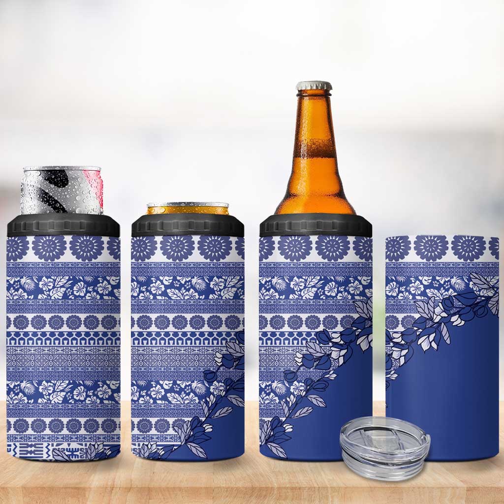 Fiji Marau na Kerisimasi 4 in 1 Can Cooler Tumbler Blue Tagimoucia Tapa Masi Tribal LT9 - Polynesian Pride