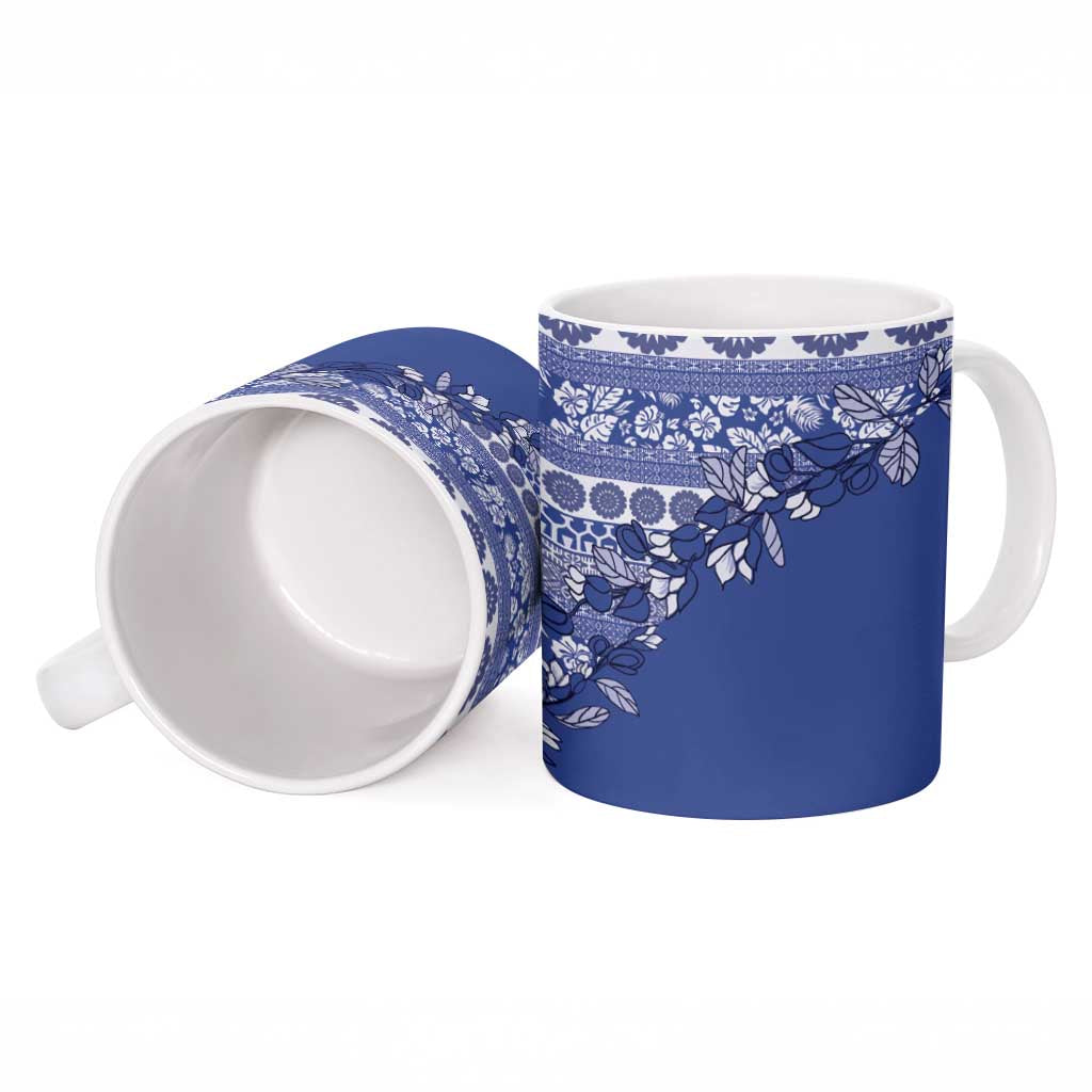 Fiji Marau na Kerisimasi Ceramic Mug Blue Tagimoucia Tapa Masi Tribal - Polynesian Pride