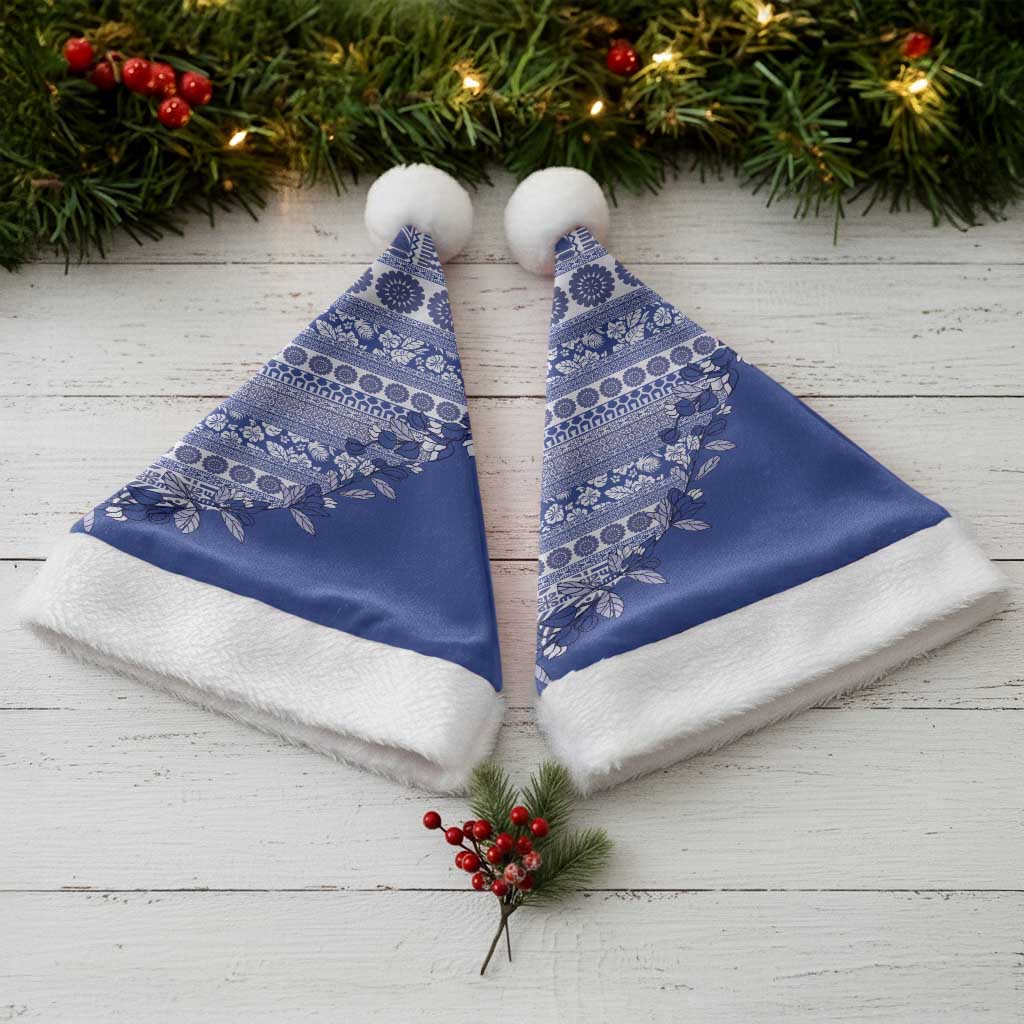 Fiji Marau na Kerisimasi Christmas Santa Hat Blue Tagimoucia Tapa Masi Tribal LT9 - Polynesian Pride