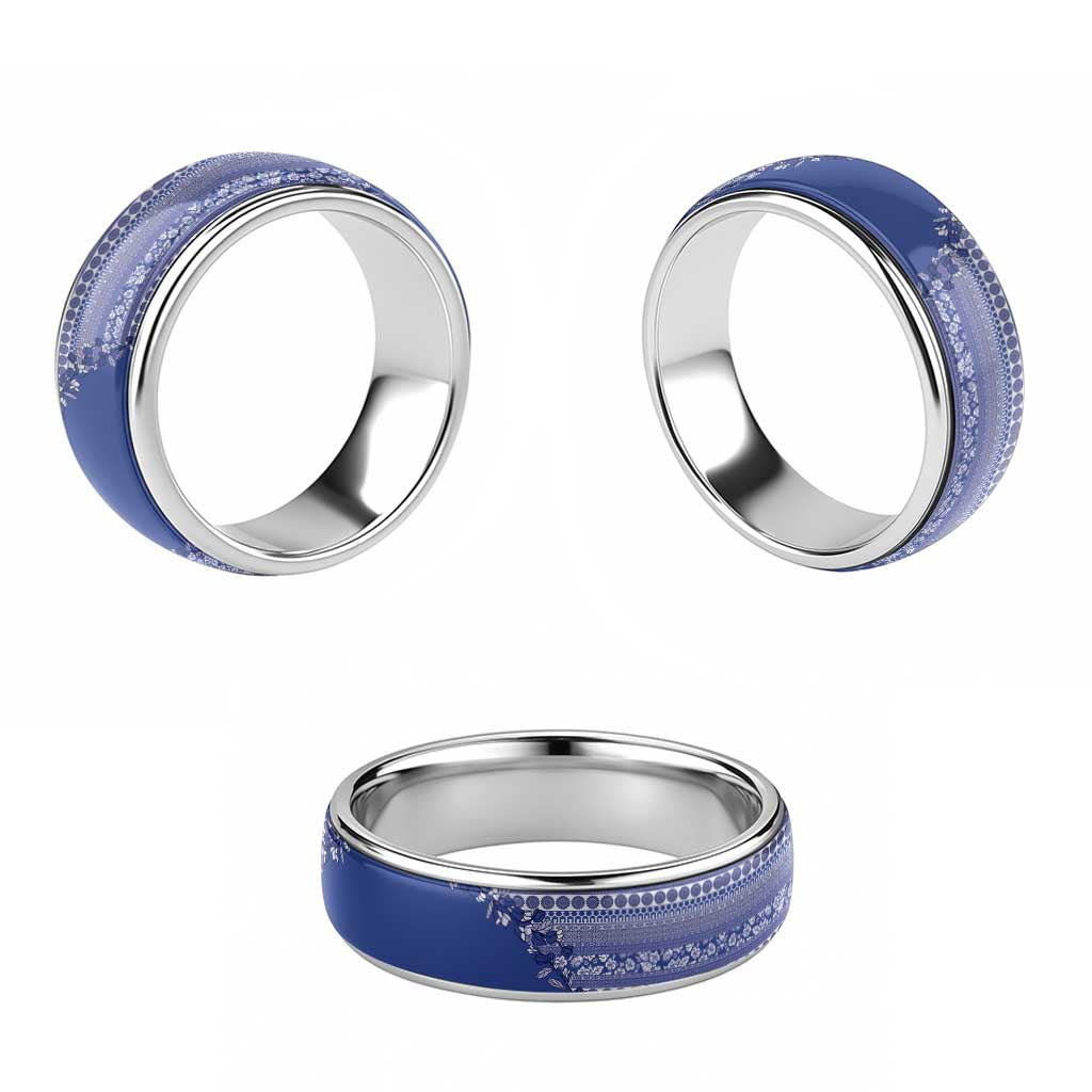 Fiji Marau na Kerisimasi Classic Ring Blue Tagimoucia Tapa Masi Tribal - Polynesian Pride