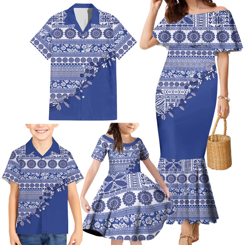 Fiji Marau na Kerisimasi Family Matching Mermaid Dress and Hawaiian Shirt Blue Tagimoucia Tapa Masi Tribal LT9 - Polynesian Pride