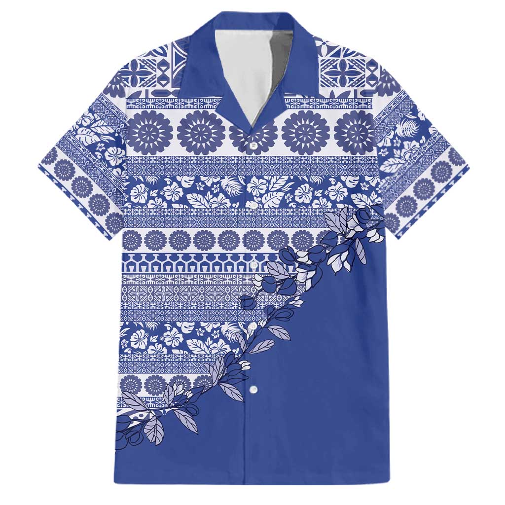 Fiji Marau na Kerisimasi Family Matching Mermaid Dress and Hawaiian Shirt Blue Tagimoucia Tapa Masi Tribal LT9 Dad's Shirt - Short Sleeve Blue - Polynesian Pride