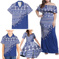 Fiji Marau na Kerisimasi Family Matching Off Shoulder Maxi Dress and Hawaiian Shirt Blue Tagimoucia Tapa Masi Tribal LT9 - Polynesian Pride