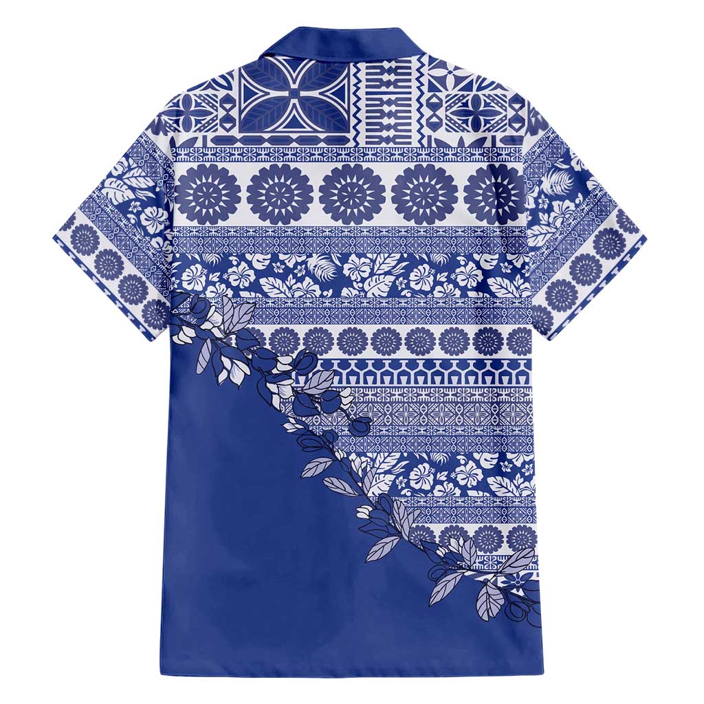 Fiji Marau na Kerisimasi Family Matching Off Shoulder Short Dress and Hawaiian Shirt Blue Tagimoucia Tapa Masi Tribal LT9 - Polynesian Pride