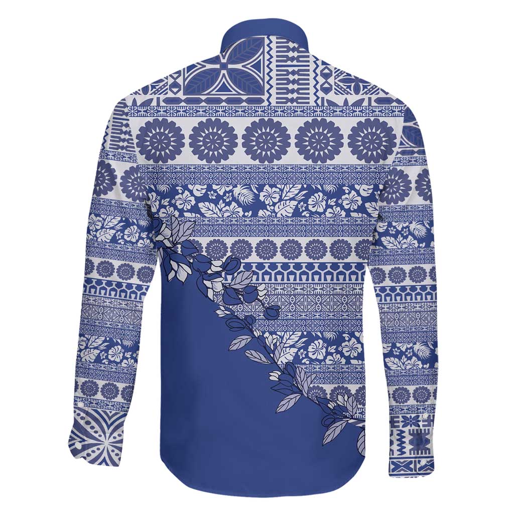 Fiji Marau na Kerisimasi Family Matching Off Shoulder Short Dress and Hawaiian Shirt Blue Tagimoucia Tapa Masi Tribal LT9 - Polynesian Pride