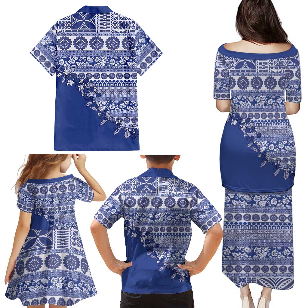 Fiji Marau na Kerisimasi Family Matching Puletasi and Hawaiian Shirt Blue Tagimoucia Tapa Masi Tribal LT9 - Polynesian Pride