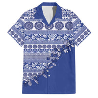 Fiji Marau na Kerisimasi Family Matching Puletasi and Hawaiian Shirt Blue Tagimoucia Tapa Masi Tribal LT9 Dad's Shirt - Short Sleeve Blue - Polynesian Pride