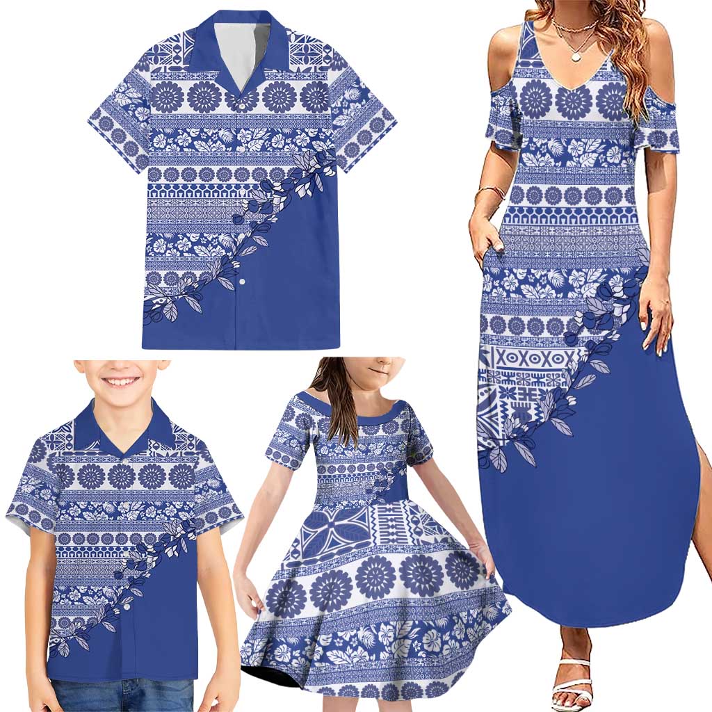 Fiji Marau na Kerisimasi Family Matching Summer Maxi Dress and Hawaiian Shirt Blue Tagimoucia Tapa Masi Tribal LT9 - Polynesian Pride