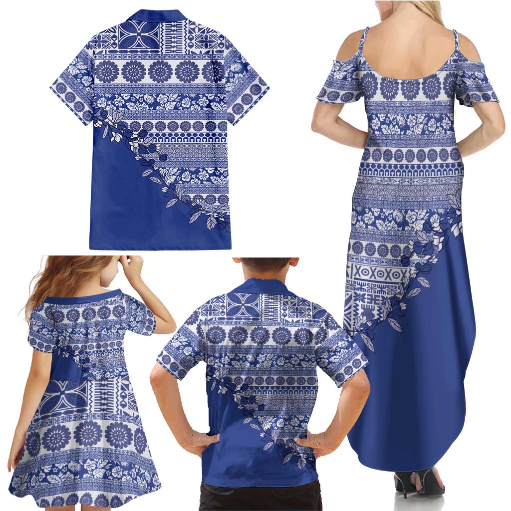 Fiji Marau na Kerisimasi Family Matching Summer Maxi Dress and Hawaiian Shirt Blue Tagimoucia Tapa Masi Tribal LT9 - Polynesian Pride