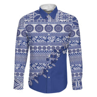 Fiji Marau na Kerisimasi Family Matching Summer Maxi Dress and Hawaiian Shirt Blue Tagimoucia Tapa Masi Tribal LT9 Dad's Shirt - Long Sleeve Blue - Polynesian Pride