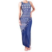 Fiji Marau na Kerisimasi Family Matching Tank Maxi Dress and Hawaiian Shirt Blue Tagimoucia Tapa Masi Tribal LT9 Mom's Dress Blue - Polynesian Pride
