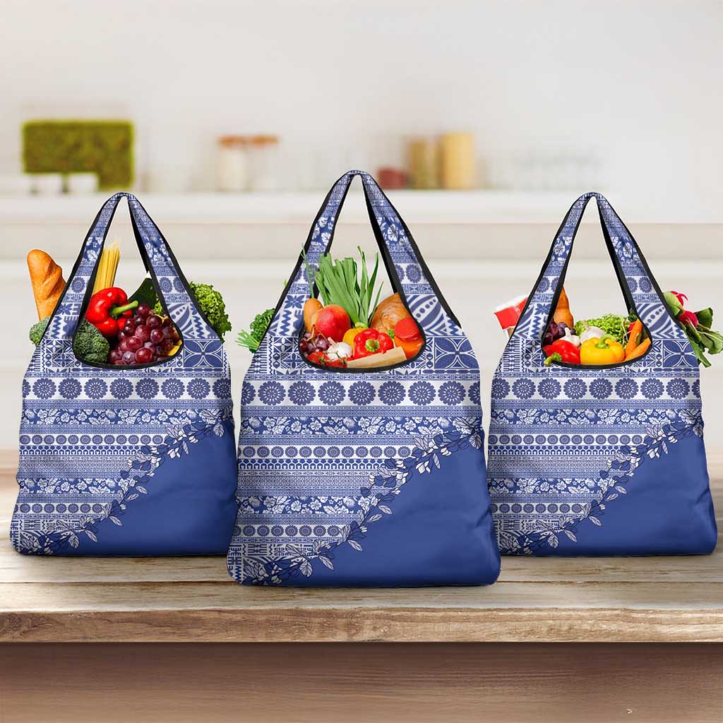 Fiji Marau na Kerisimasi Grocery Bag Blue Tagimoucia Tapa Masi Tribal LT9 3-pack One Size Blue - Polynesian Pride