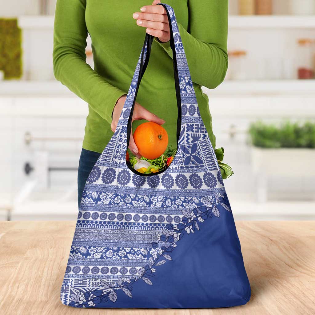 Fiji Marau na Kerisimasi Grocery Bag Blue Tagimoucia Tapa Masi Tribal LT9 - Polynesian Pride