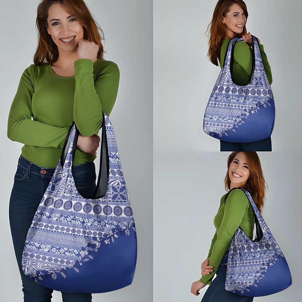 Fiji Marau na Kerisimasi Grocery Bag Blue Tagimoucia Tapa Masi Tribal LT9 - Polynesian Pride