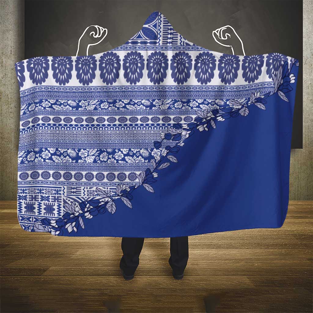Fiji Marau na Kerisimasi Hooded Blanket Blue Tagimoucia Tapa Masi Tribal LT9 - Polynesian Pride