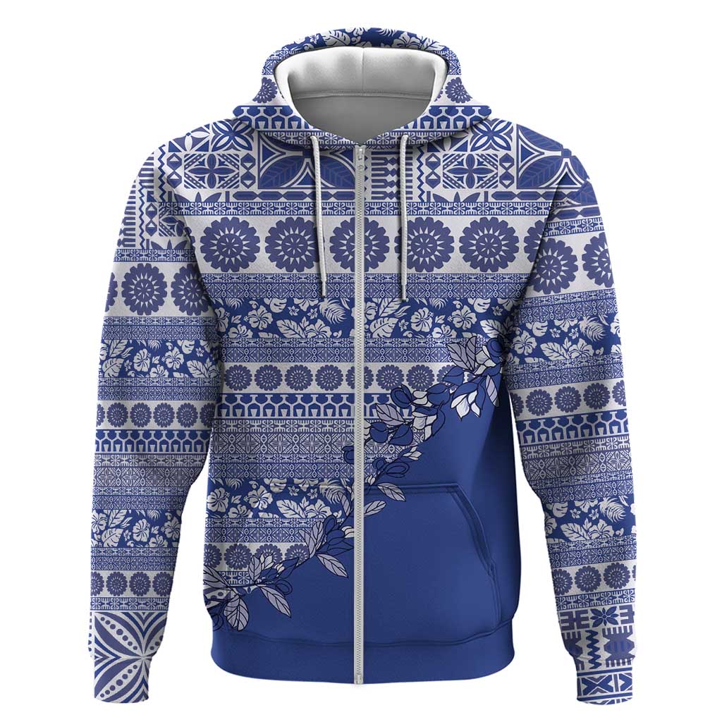 Fiji Marau na Kerisimasi Hoodie Blue Tagimoucia Tapa Masi Tribal LT9 Zip Hoodie Blue - Polynesian Pride