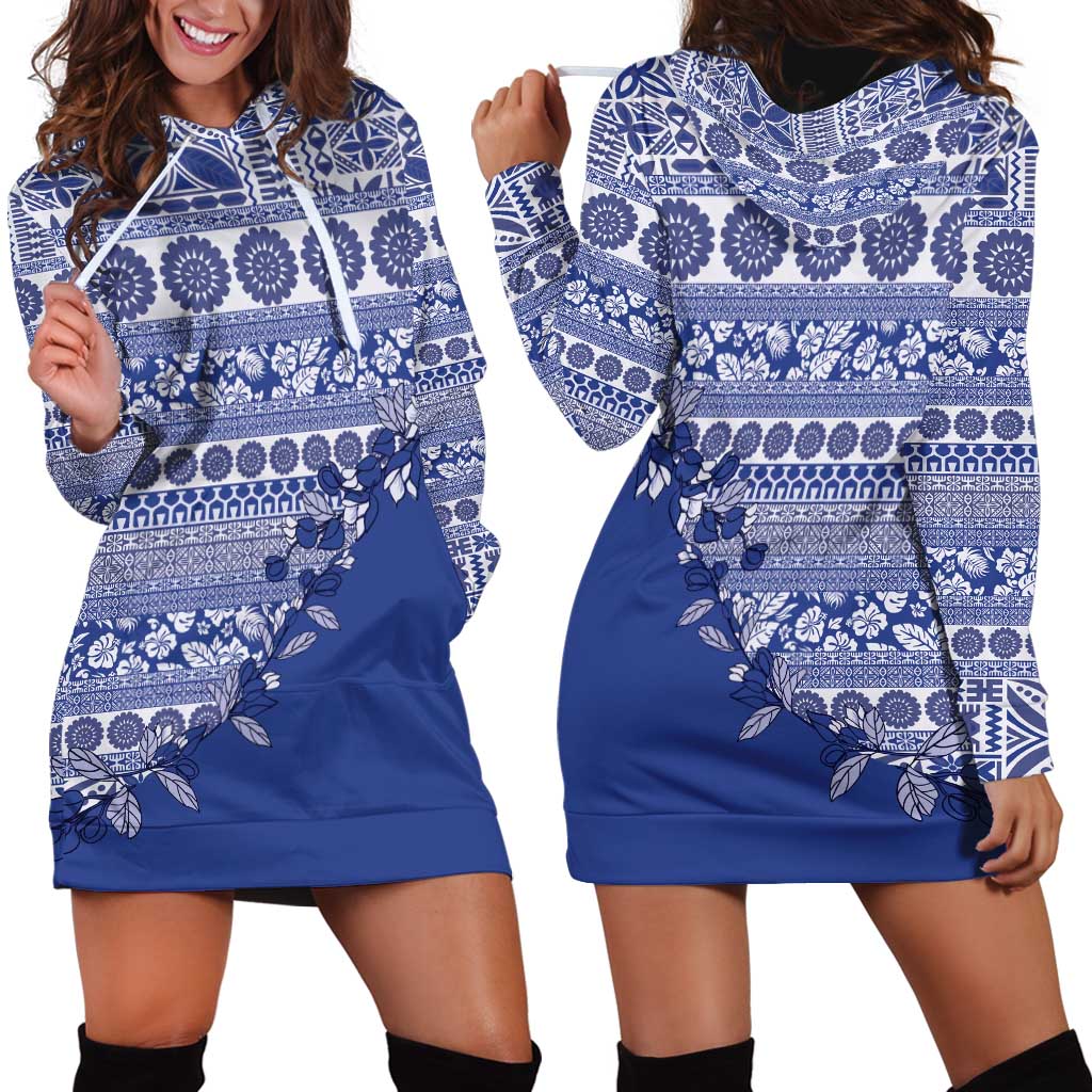 Fiji Marau na Kerisimasi Hoodie Dress Blue Tagimoucia Tapa Masi Tribal LT9 - Polynesian Pride