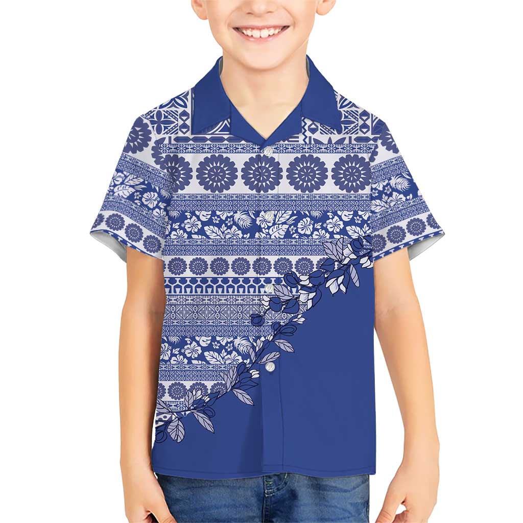 Fiji Marau na Kerisimasi Kid Hawaiian Shirt Blue Tagimoucia Tapa Masi Tribal - Polynesian Pride