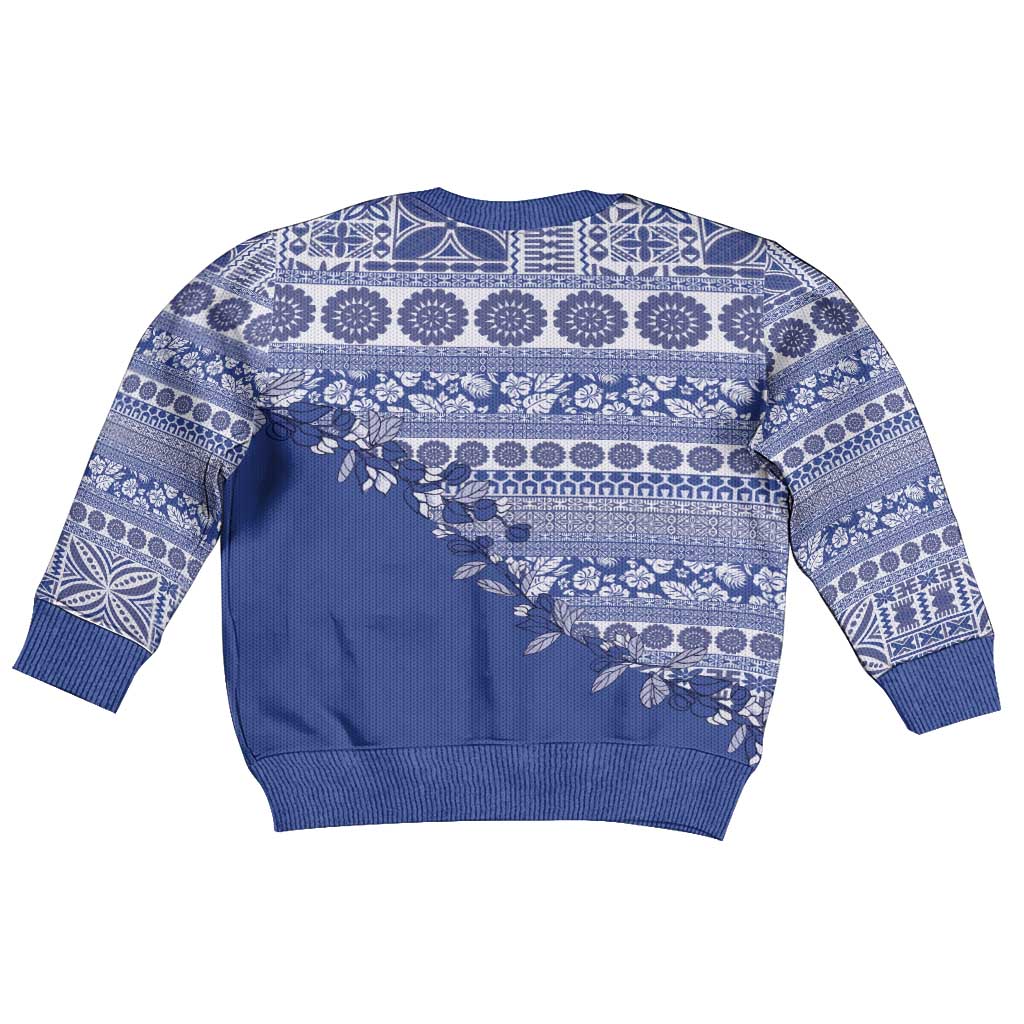 Fiji Marau na Kerisimasi Kid Ugly Christmas Sweater Blue Tagimoucia Tapa Masi Tribal LT9 - Polynesian Pride