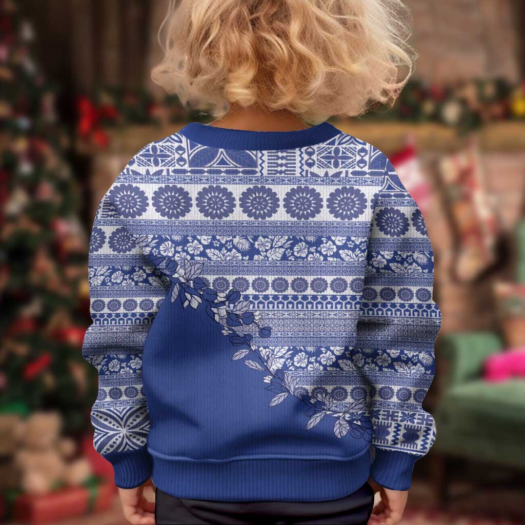 Fiji Marau na Kerisimasi Kid Ugly Christmas Sweater Blue Tagimoucia Tapa Masi Tribal LT9 - Polynesian Pride