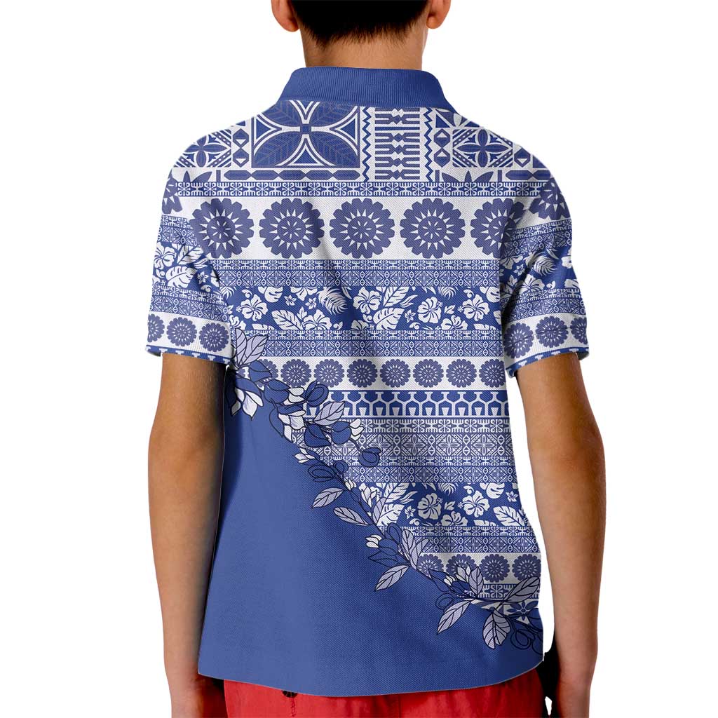 Fiji Marau na Kerisimasi Kid Polo Shirt Blue Tagimoucia Tapa Masi Tribal LT9 - Polynesian Pride