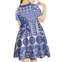 Fiji Marau na Kerisimasi Kid Short Sleeve Dress Blue Tagimoucia Tapa Masi Tribal LT9 - Polynesian Pride