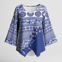 Fiji Marau na Kerisimasi Kimono Sleeve Blouse Blue Tagimoucia Tapa Masi Tribal LT9 Female Blue - Polynesian Pride