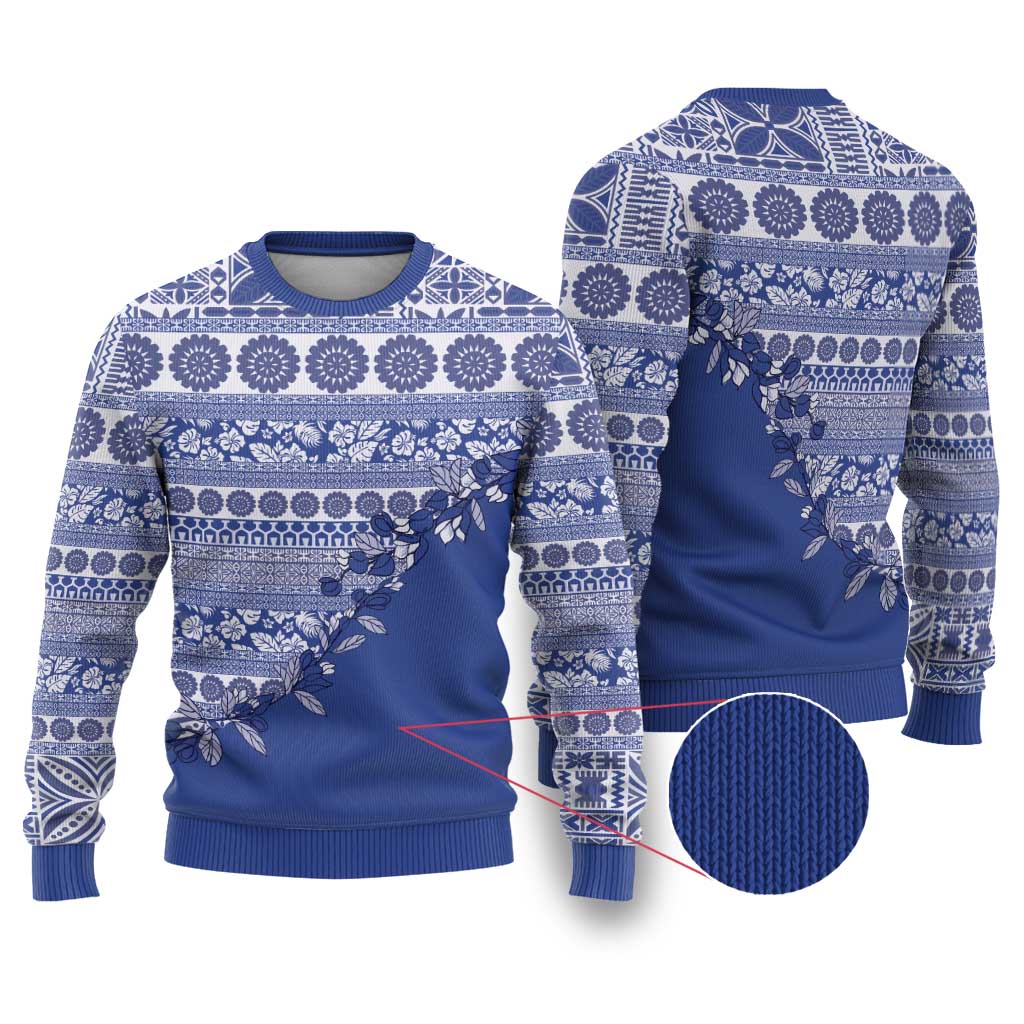 Fiji Marau na Kerisimasi Ugly Christmas Sweater Blue Tagimoucia Tapa Masi Tribal LT9 Blue - Polynesian Pride