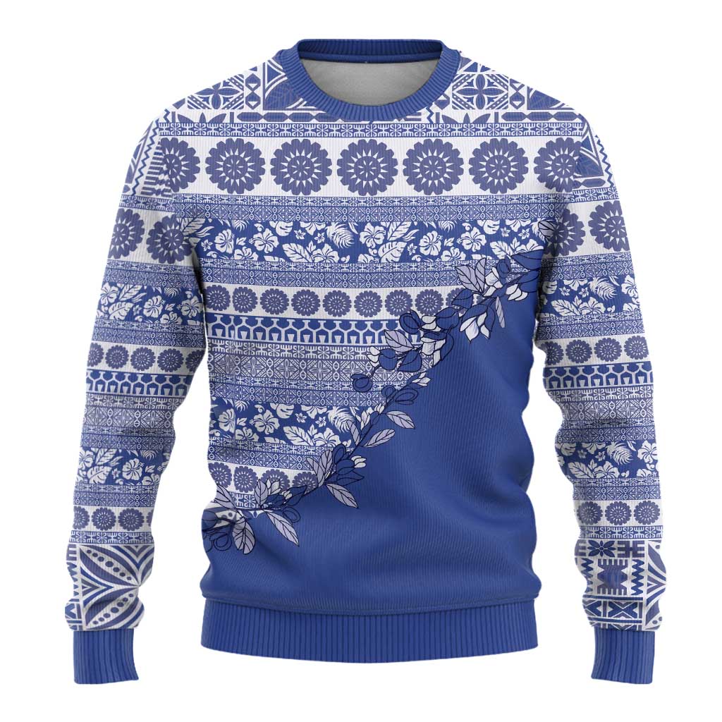 Fiji Marau na Kerisimasi Ugly Christmas Sweater Blue Tagimoucia Tapa Masi Tribal LT9 - Polynesian Pride