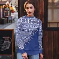 Fiji Marau na Kerisimasi Ugly Christmas Sweater Blue Tagimoucia Tapa Masi Tribal LT9 - Polynesian Pride