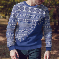 Fiji Marau na Kerisimasi Ugly Christmas Sweater Blue Tagimoucia Tapa Masi Tribal LT9 - Polynesian Pride