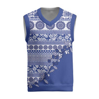 Fiji Marau na Kerisimasi Christmas Knitted V-Neck Vest Blue Tagimoucia Tapa Masi Tribal LT9 Blue - Polynesian Pride