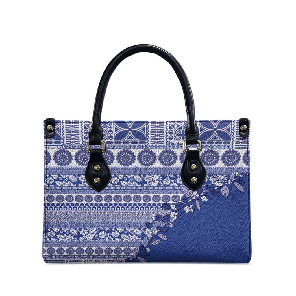 Fiji Marau na Kerisimasi Leather Bag Blue Tagimoucia Tapa Masi Tribal - Polynesian Pride
