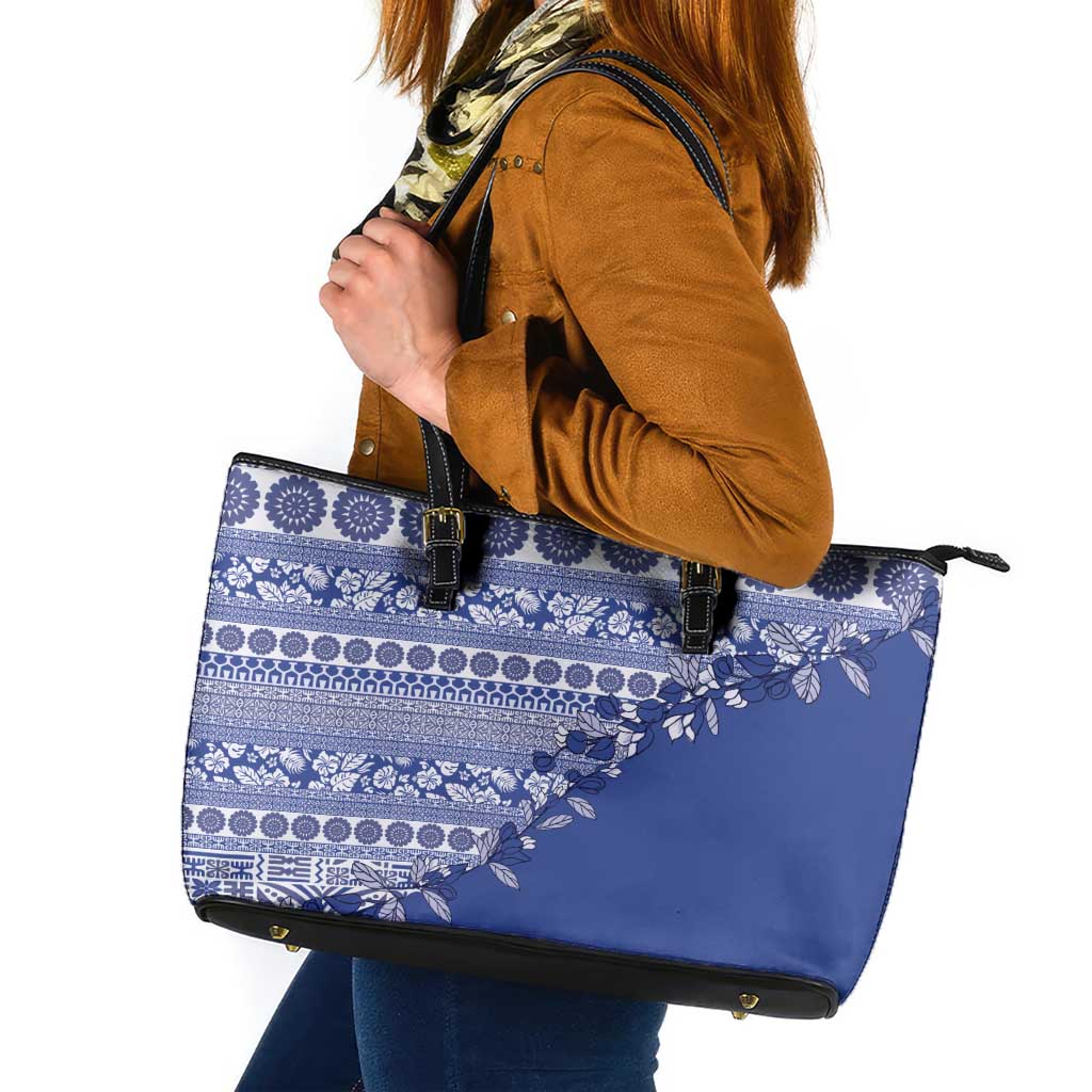 Fiji Marau na Kerisimasi Leather Tote Bag Blue Tagimoucia Tapa Masi Tribal LT9 Blue - Polynesian Pride