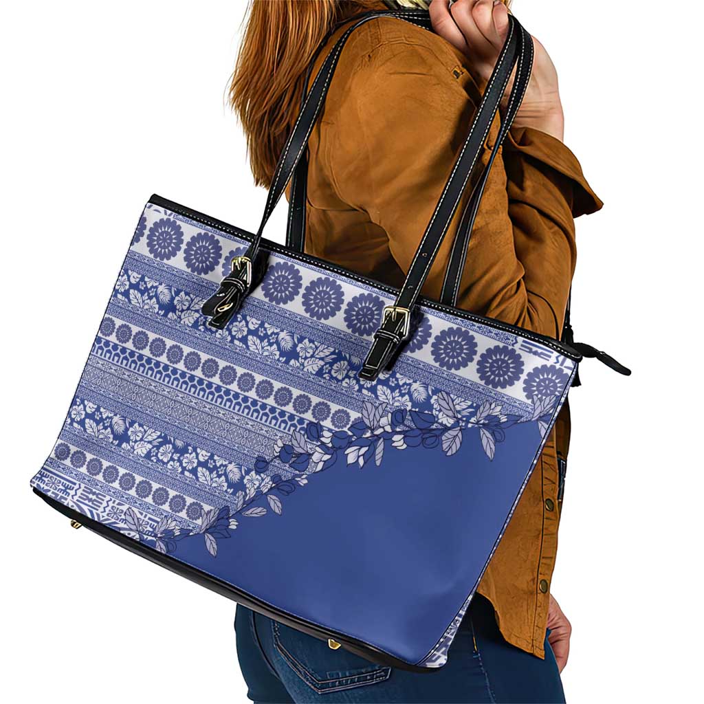 Fiji Marau na Kerisimasi Leather Tote Bag Blue Tagimoucia Tapa Masi Tribal LT9 - Polynesian Pride