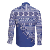 Fiji Marau na Kerisimasi Long Sleeve Button Shirt Blue Tagimoucia Tapa Masi Tribal LT9 - Polynesian Pride