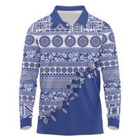 Fiji Marau na Kerisimasi Long Sleeve Polo Shirt Blue Tagimoucia Tapa Masi Tribal LT9 Blue - Polynesian Pride
