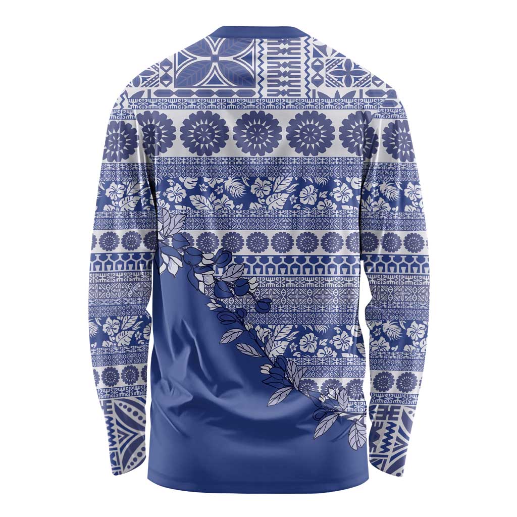 Fiji Marau na Kerisimasi Long Sleeve Shirt Blue Tagimoucia Tapa Masi Tribal LT9 - Polynesian Pride