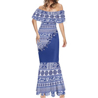 Fiji Marau na Kerisimasi Mermaid Dress Blue Tagimoucia Tapa Masi Tribal LT9 - Polynesian Pride