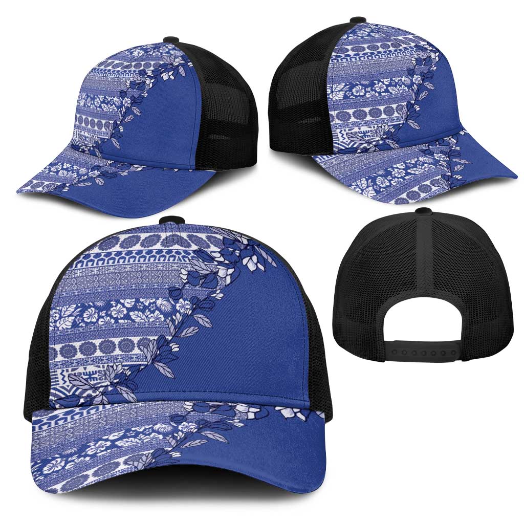 Fiji Marau na Kerisimasi Mesh Trucker Cap Blue Tagimoucia Tapa Masi Tribal - Polynesian Pride